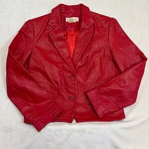 Women's Red Leather Blazer Jacket - Tailored Two-Button